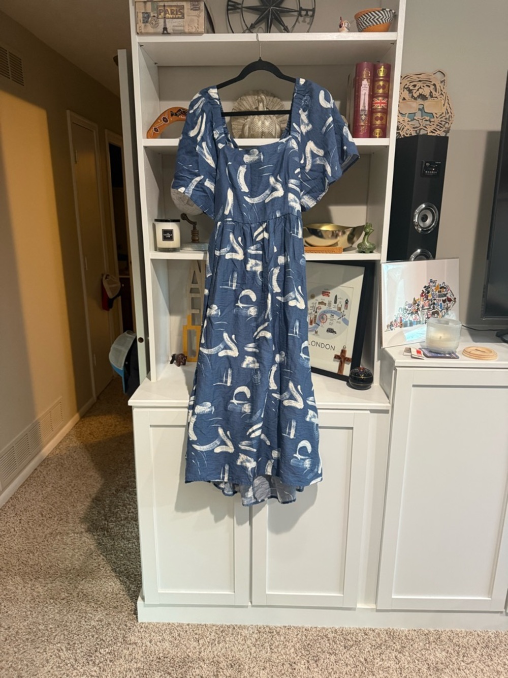 a new day Blue Dress with White Abstract Print